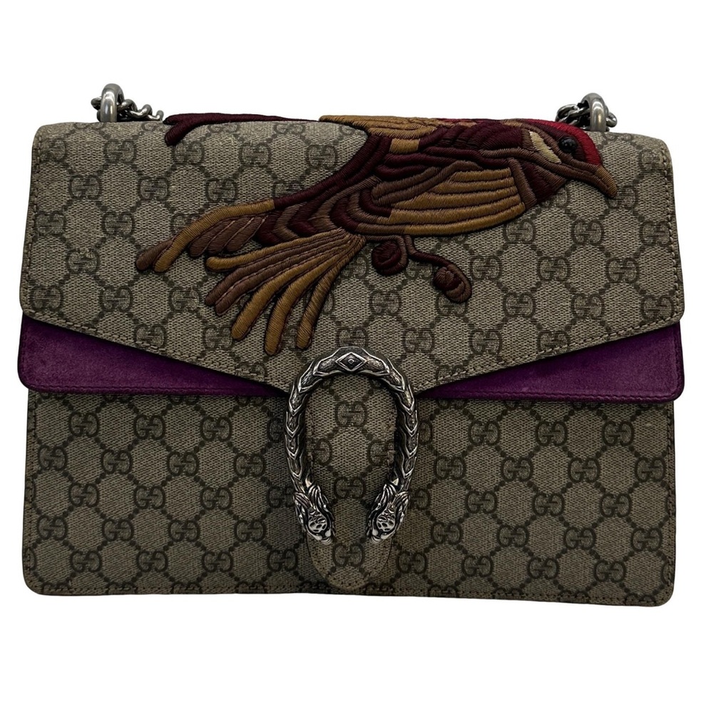 RARE Gucci Dionysus GG Supreme “Bird Appliqué” – Purple Suede -STUNNING